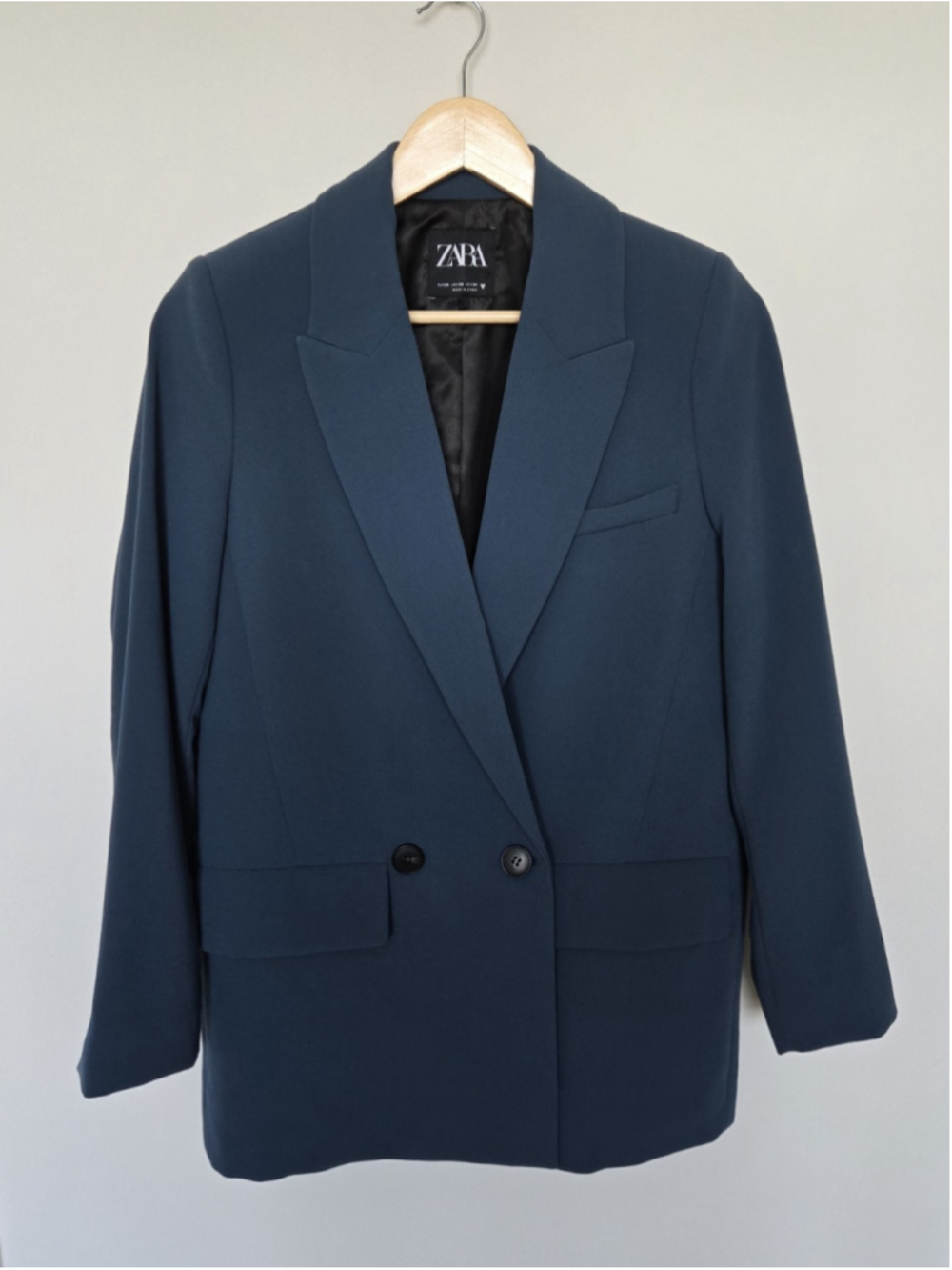 Zara Oversized Double Breasted Blazer Slate Blue Boyfriend Peak Lapel Sz XS NWOT